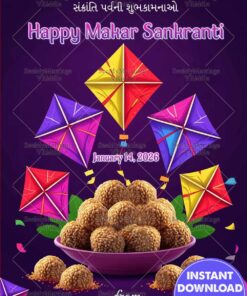 Colorful Makar Sankranti Artwork with Festive Sweets and Kites