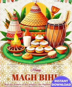 Traditional Feast Magh Bihu Celebration Card with Assamese Decor