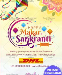 Bright Festival Makar Sankranti Greeting Card with Lotus Theme and Kites