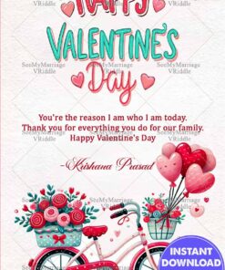 Romantic Bicycle Valentine's Day Greeting Card with Flowers & Heart Balloons