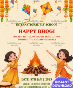 Bhogi Festive Celebration Greeting Card with Harvest, Dhols and Bonfire