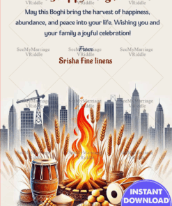Festive Bhogi Celebration Greeting Card with Harvest, Bonfire and Dhols