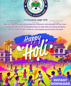 Holi Celebration Invitation with Colors and School Students Playing With Water Guns