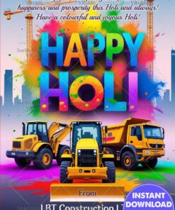 Construction theme Holi greeting with festive vibes