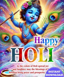 Little Krishna Happy Holi Greeting Card with Festival Illustration