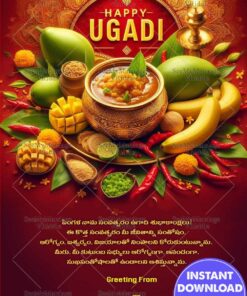 Ugadi Telugu Greeting with Red Background and Wishing You a Blessed Year Ahead