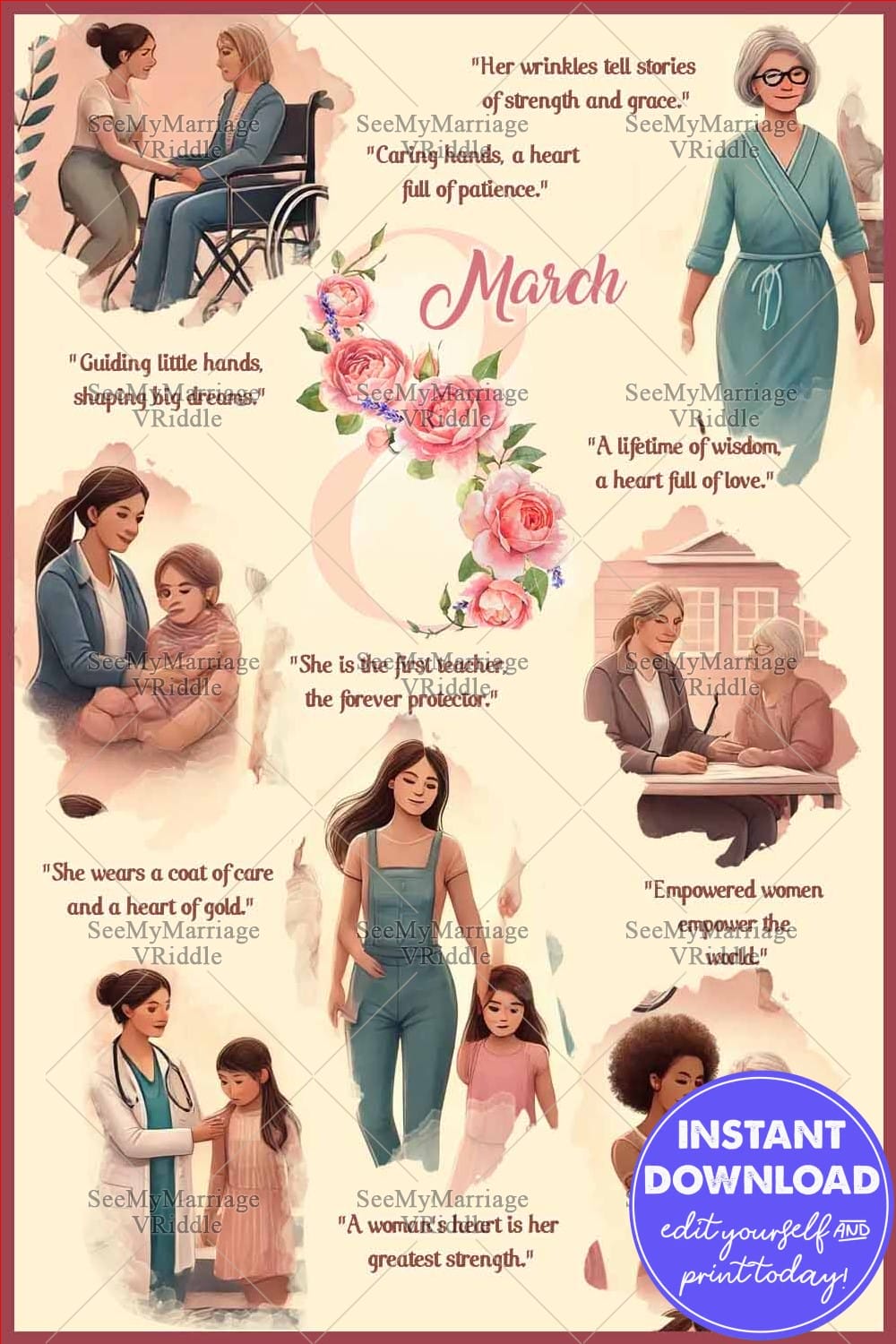 Women's Day Greeting with Empowering Women Inspirational Tribute Art