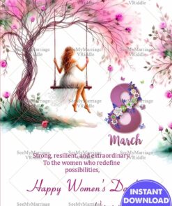 Woman on Swing, Pink Roses Women's Day Greetings