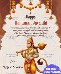 Brownish-Orange Theme Hanuman Jayanti Greeting Card with Lord Hanuman is Illustrated and Gada