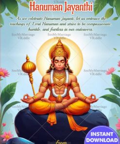 Hanuman Jayanti Greeting Card with Lord Hanuman Seated in a Meditative Posture on a Black Stone