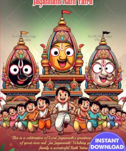 Jagannath Rath Yatra Greeting Wishes with Lord Jagannath, Balabhadra, Subhadra and Chariot Illustration