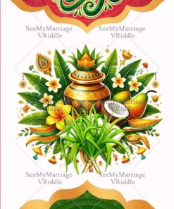 Golden Kalash Festive Ugadi Greeting Banner with Coconut and Mangos