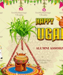Ugadi Festival Banner with Pot and Sugarcane