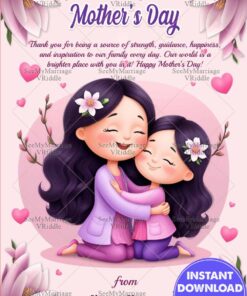 Mother’s Day Greeting Card with Mother & Daughter Whimsical Hug, Blooming Magnolia Flowers