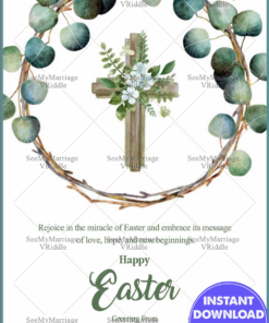 Eucalyptus Wreath Easter Greeting Card with Cross Symbol