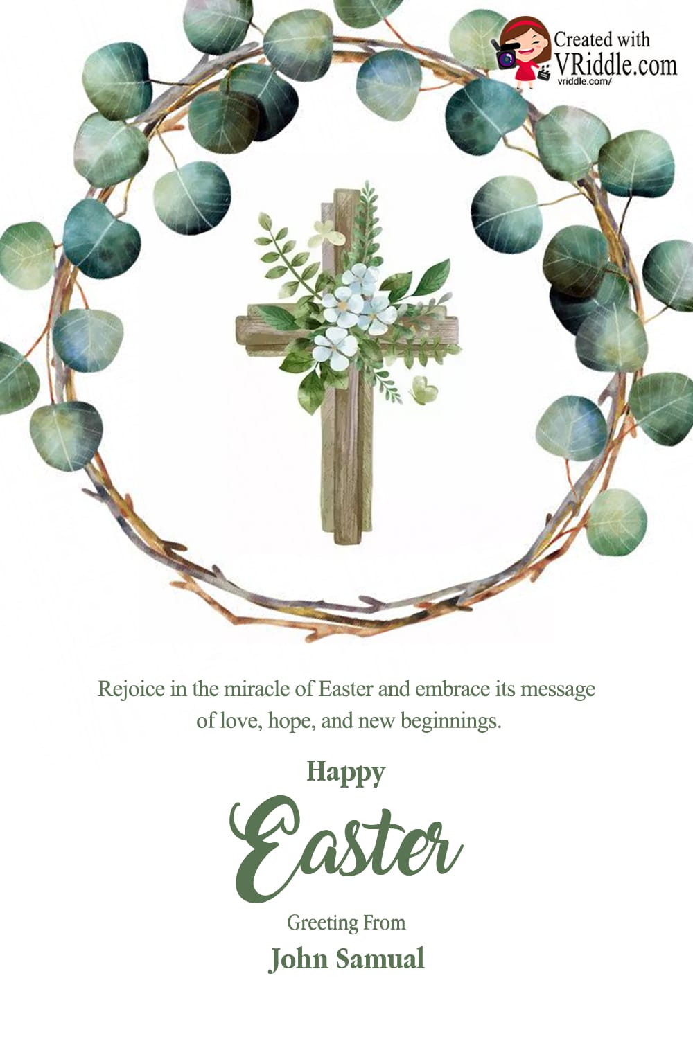 Eucalyptus Wreath Easter Greeting Card with Cross Symbol - Image 2