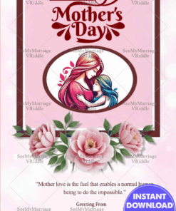 Happy Mother's Day Floral Frame Greeting with Embracing Mom and Child Illustration