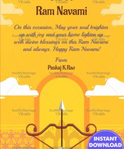 Yellow Theme Ram Navami Greeting Card with Bow, Arrow & Diyas with Spiritual Message