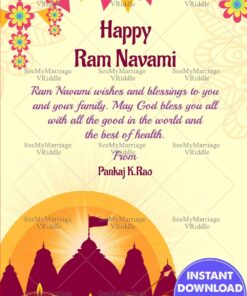 Temple Silhouette Ram Navami Greeting with Festive Design, Diyas, Bow & Arrows