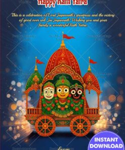 Glowing Blue Theme Rath Yatra Greeting Card with Decorative Wheels and Lights