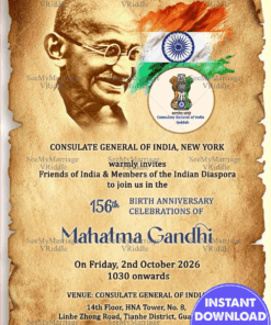 Gandhi Jayanti Invitation with Vintage Paper Texture & Tricolor Brushstroke Design
