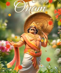 Jungle Theme Happy Onam Greeting Video with Mahabali Illustration and Floral Background