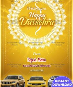 Golden Mandala Dussehra Greeting Card with Cars Dealership Promotional