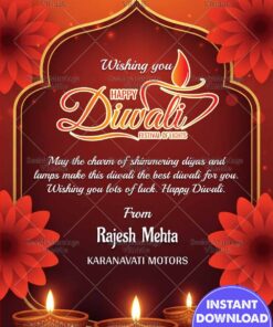 Glowing Diyas Diwali Greeting Card with Red Theme and Warm Wishes