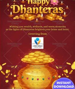 Golden Dhanteras Greeting Card with Coins, Kalash Symbolizing Prosperity and Light