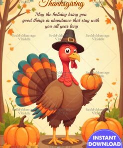 Turkey Harvest Thanksgiving Greeting Card with Pumpkins and Warm Holiday Wishes