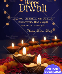 A Radiant Diwali Greeting Adorned with Traditional Diyas and Floral Elegance