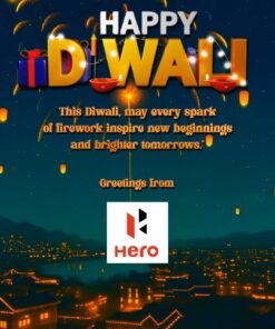 Cityscape Diwali Greeting Video with Featuring Night Sky Fireworks, Floating Lanterns, Illuminated Houses and Diyas