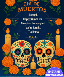 Marigolds Día de Muertos Greeting Card with Sugar Skulls Candlelight