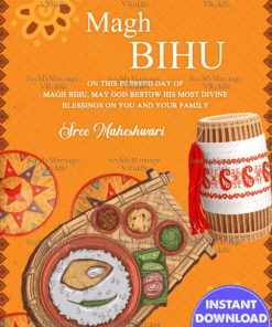 Magh Bihu Feast & Rhythm Card with Traditional Assamese Bamboo Tray and Dhol