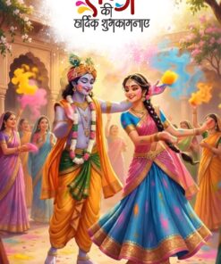 Radha Krishna Holi Celebration Greeting Video with Vibrant Gulal Colors, Traditional Indian Courtyard and Festive Dance Scene